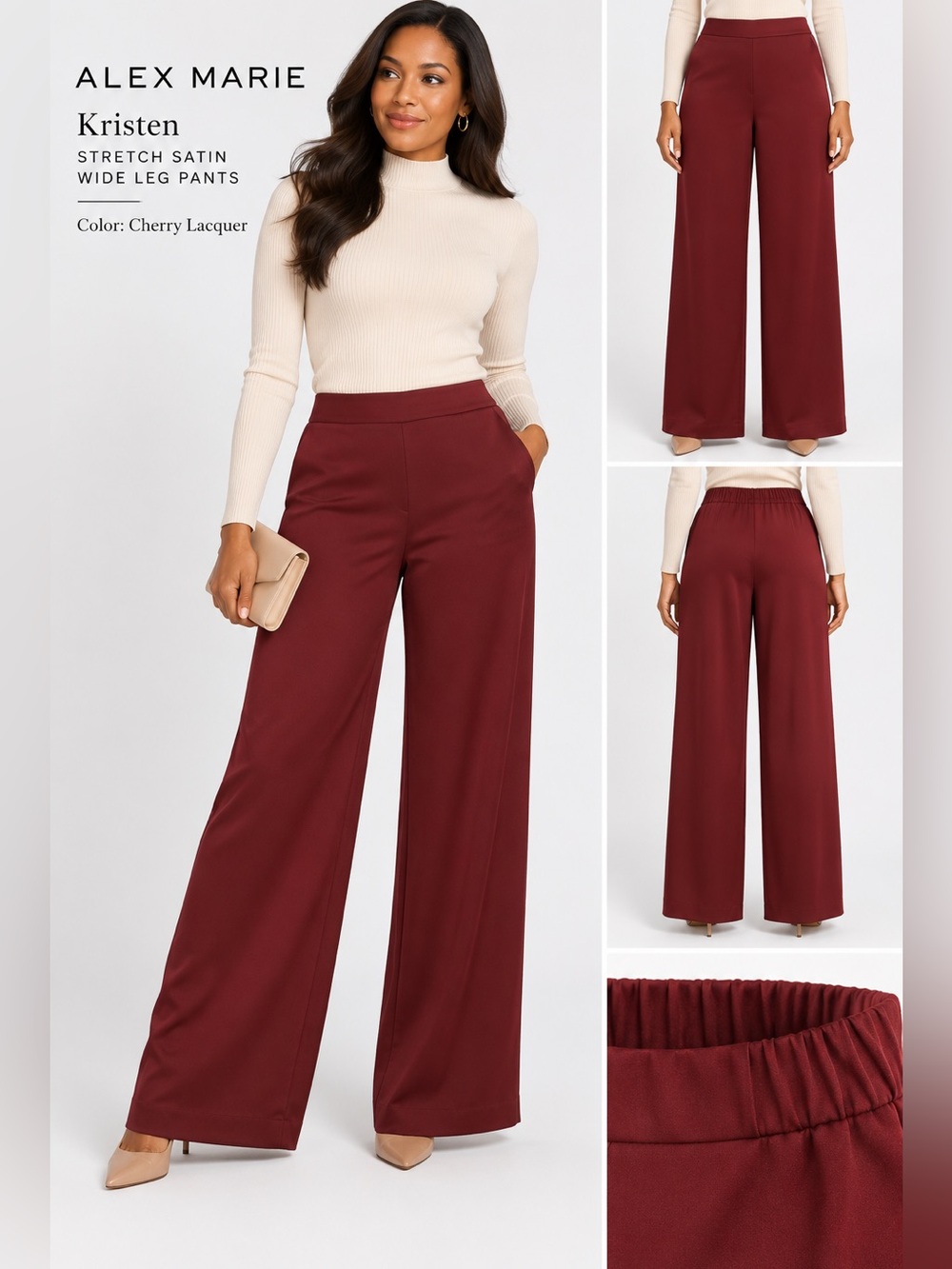 Alex Marie Kristen Satin Wide Leg Pants Cherry Lacquer